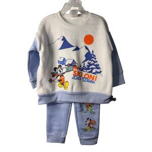 NWT Disney Boy 2T Mickey Mouse Sweater Pants Jogger Set Ski On Blue White Outfit